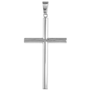 925 Sterling Silver Plain 4mm Tubular Cross Pendant 2 1/4 Inch Tall (56mm) - Picture 1 of 5