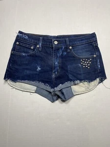 Studded Vintage Y2K Levi’s Cut Off Jean Shorts DIY Madonna Well Worn Thrashed - Picture 1 of 9