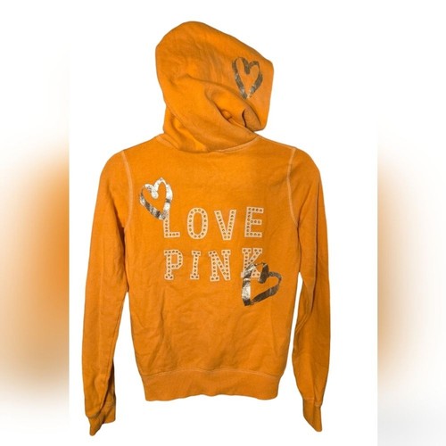 UNDERCOVER Felpa con cappuccio Victoria's Secret ROSA vintage arancione full zip argento Bling donna XS