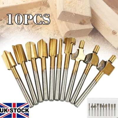 10x Rotary Tool Sets 1/8" 3mm Mini Shank HSS Titanium Router Bits Fit For Dremel - Image 1 of 4
