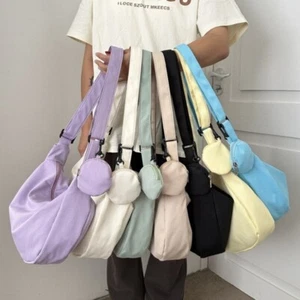 Solid Color Shoulder Bag Canvas Dumpling Handbag Crossbody Bags for College - Picture 1 of 13