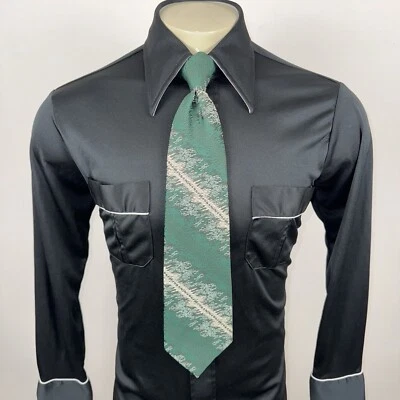 Gravata masculina vintage anos 60 anos 70 gravata poliéster CLIP ON discoteca verde meados do século Wembley - Imagem 1 de 4