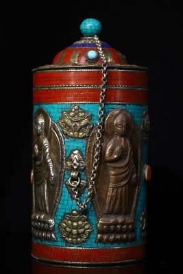 25 cm Tibet Buddhism Temple Bronze Pot Bronze Inlay Gem Buddha Pot Tank - Image 1 of 4