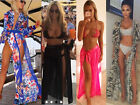 Womens Beach Pool Party Wear Wrap Split Long Maxi Dress Skirt Kimono Chiffon UK