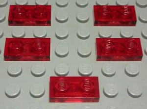 LEGO Piastra 1x2 Trasparente Rosso 5 Pezzo (1596) - Picture 1 of 1