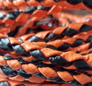 Motorcycle Bolo Cord Braided Black and Orange Vest PU/Synth Leather Bolo Cord - Picture 1 of 2