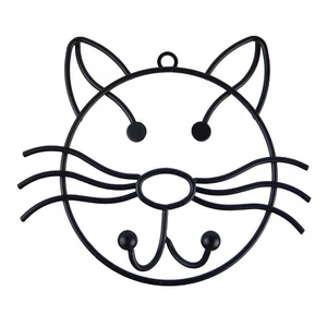 Black Metal Wire Cat Head Double Wall Hook Key Towel Coat Hanger 6 inch Tall - Picture 1 of 5