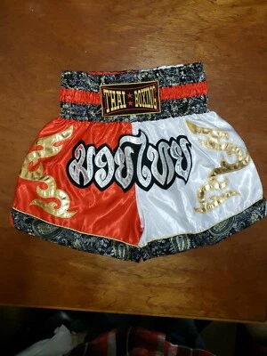 Thai Boxing Shorts THAIBOXING, Muai Thai /Kick Boxing Shorts, White Red. Size L - Image 1 of 4