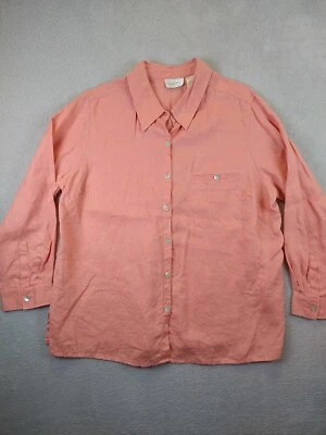 Studio Works Linen Button Shirt Women's 1X Peach Pink/Orange Long Sleeve - Image 1 of 4