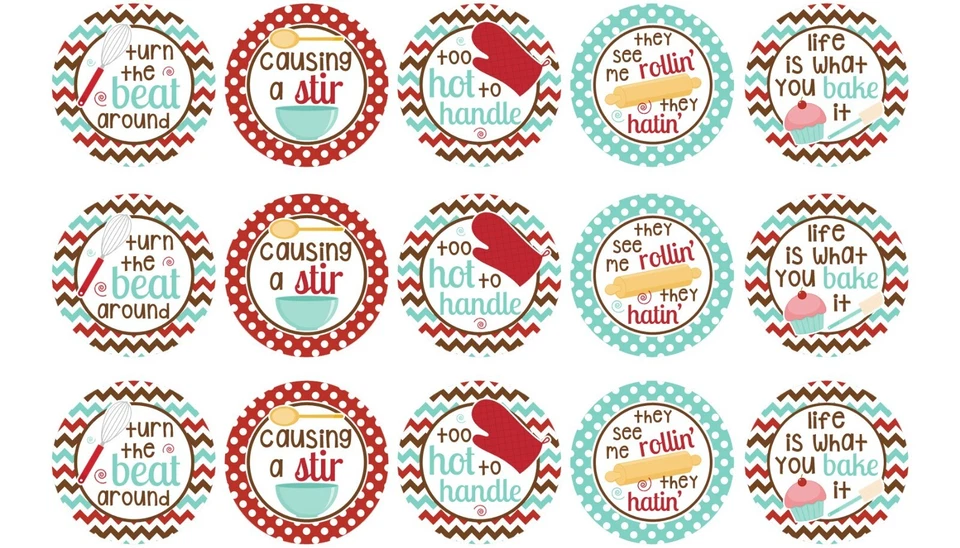 Imagens de tampa de garrafa, imagens de colar, imagens de círculo de 1 em, pré-cortadas, citação fofa de cozimento - Imagem 1 de 1