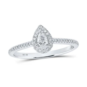 10kt White Gold Pear Diamond Halo Bridal Wedding Engagement Ring 1/3 Cttw - Picture 1 of 1
