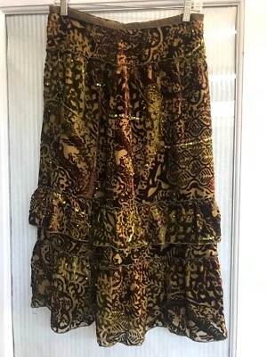 NWT Cynthia Steffe Velvet Burnout Sequined Tiered Ruffled Boho Skirt Size 6 $265 - Image 1 of 4