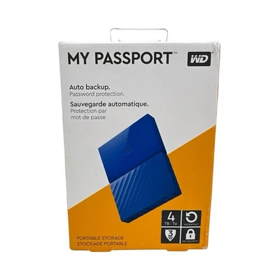 NEW - WD WDBYFT0040BBL My Passport 4TB External Hard Drive - Blue - Image 1 of 4