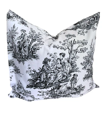 Pillow Cover Black and White Toile Fabric Custom Made CHOOSE Size Many Sizes - Image 1 of 4