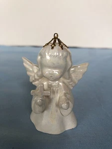 VINTAGE Pearlized Porcelain Angel Ornament 2.75" #JS - Picture 1 of 4