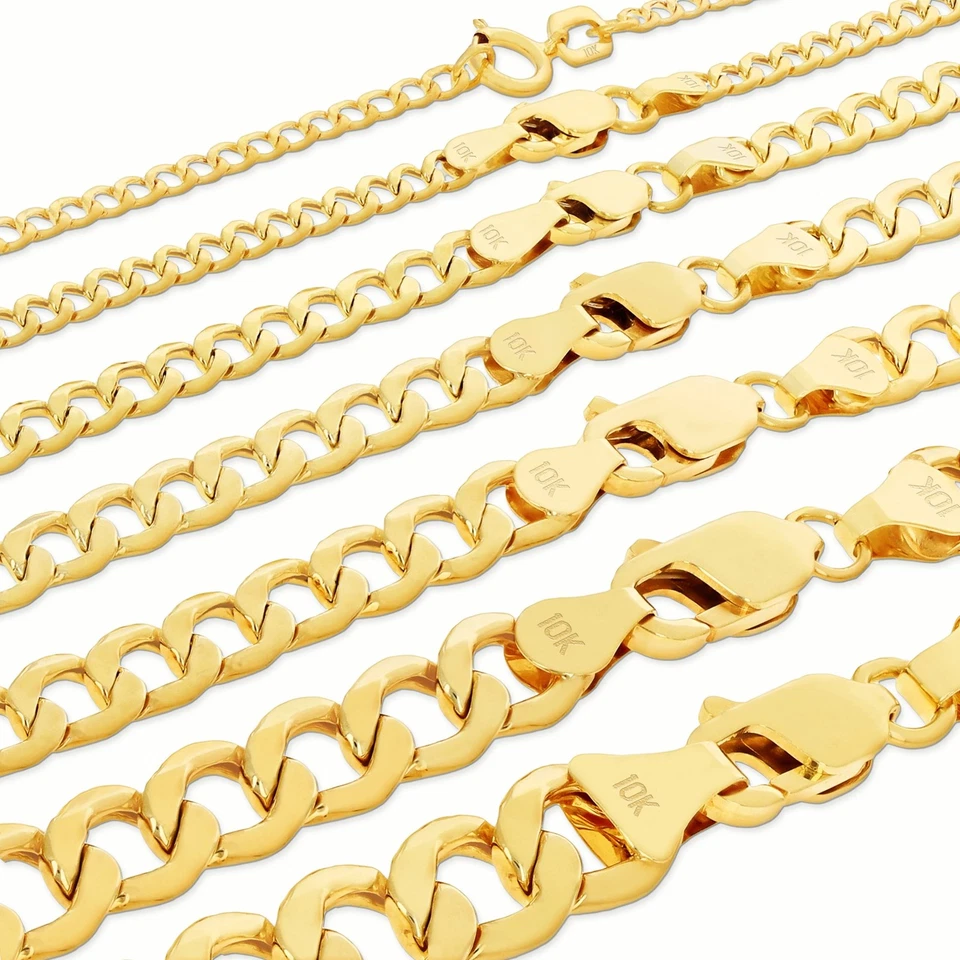 Colar ou pulseira de elos de corrente cubana de ouro amarelo 10K 2mm-7.5mm 7"-30" - Imagem 1 de 4