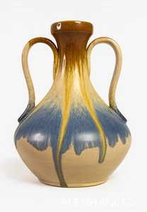 Italienische Tropfglasur Doppelgriff Amphore Vase Kunstkeramik blau braun Studioform - Bild 1 von 13