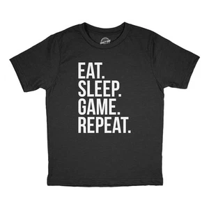 Youth Eat Sleep Game Repeat T Shirt Funny Nerdy Gamer Tee for Kids - Picture 1 of 7