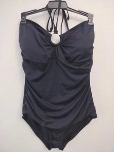 Michael Kors Halter Top Metal O-ring Black One Piece Ruched Swimsuit NWT - Picture 1 of 6