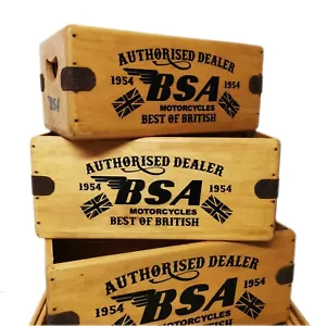 BSA Vintage Wooden Box Classic Bike Crate Enamel Sign - Foto 1 di 3