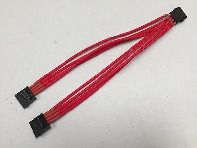 Shakmods Male Molex to 2x Sata Power Extension 30cm Splitter Cable Sleeved Red - Image 1 of 4