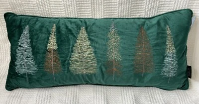 New Rachel Zoe Embroidered Metallic Pine Trees Throw Pillow Green Gold Copper - Image 1 of 4
