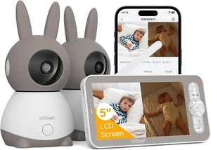 Baby Monitor with 2 Cameras 5" 1080P Split Screen Video Audio Baby Monitor PTZ - Picture 1 of 14