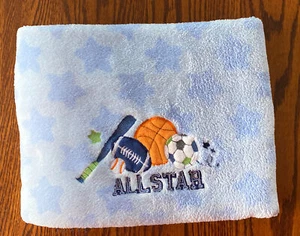 Circo Baby Boy Plush Blue Blanket All Star Appliqué Blue Stars Sports Balls - Picture 1 of 8