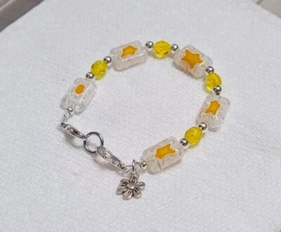 Millefiori Lampwork Yellow Rectangle Beads Medical Alert ID Replacement Bracelet - Image 1 of 4