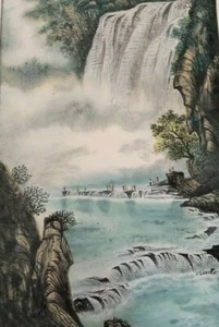 Original Handmade Art Chinese Watercolor Painting Home Decor Gift Waterfalls - Picture 1 of 3