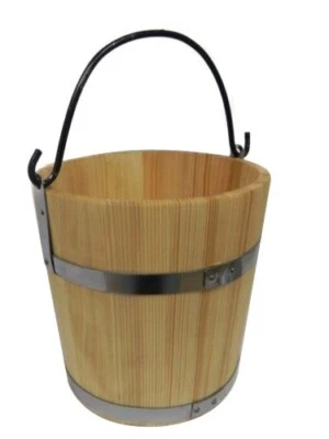 Großer Holzeimer mit Metallringen und Griff 10 liter Alter Stil sehr solide - Bild 1 von 3