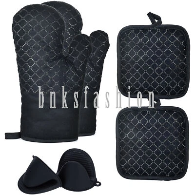 6Pcs Silicone Oven Mitts Pot Holders Kitchen Cooking Gloves Pinch Heat Resistant - Image 1 of 4