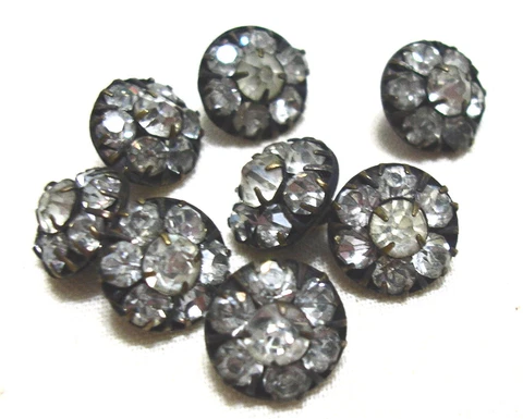 9 Antique Bronze Czechoslovakia Rhinestone Buttons  Prong Set Cover