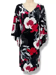 Notations Floral Print Bell Sleeve Velvet Shift Dress Size 2X 18 20 Plus Sz New - Picture 1 of 7