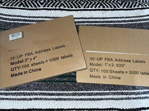 1000 direcciones de envío / etiquetas FBA / 10 por hoja 10UP 4"x2" 100 hojas - NUEVO - Imagen 1 de 6