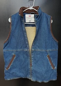 Wrangler Hero Mens Small Denim Corduroy Vest Sherpa Lined Full Zip Workwear NEW - Picture 1 of 6