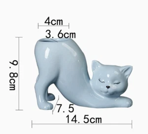 2 PCS Blue Cute Cat Ceramic Flower Pot - Decorative Succulent Planter for Home a - Picture 1 of 2