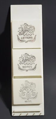 Vtg Wall Letter Mail Holder Bill Slots Fesco Hard Plastic Boho Key Pegs Silver - Image 1 of 4