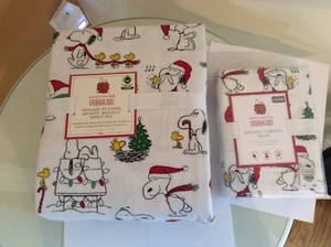 Snoopy Pottery barn Peanuts TWIN Sheet SET Disney+Sham Holiday Party Christmas z - Picture 1 of 7