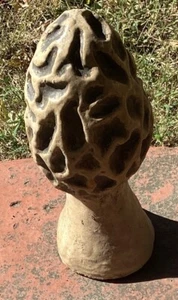 Vintage Cement Concrete Morel Mushroom 9 inches Tall Weathered Heavy USED - Picture 1 of 3