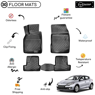 Alfombrilla de goma moldeada personalizada para Renault Megane 3 HB 2009-2016 negra Foto 1 de 4