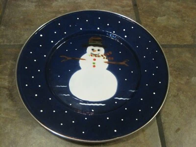 SNOWMAN, ENAMELWARE 11" PLATE, FROM GOLDEN RABBIT II, BY DENISE HARVEY, NWT - Image 1 of 3