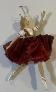 Vintage 7" Ballerina Weihnachtsschmuck burgunderrot Kleid handbemalt *LESEN - Bild 1 von 4