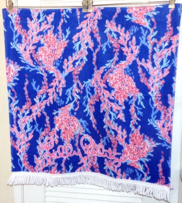 LILLY PULITZER  Tassel Velour Terry Beach Towel  SWIM ON OVER  30" X 60"  NEW! - Image 1 of 4