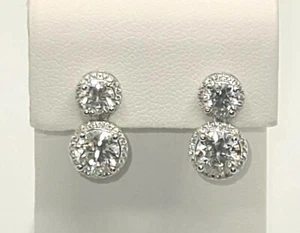 925 STERLING SILVER WHITE GOLD OVERLAY MOISSANITE DVVS1 EARRING - Picture 1 of 7