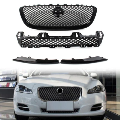 4Pcs Black Front Grille Upper and Lower Mesh Grill For Jaguar XJ 2010-2015 2014 - Imagem 1 de 4