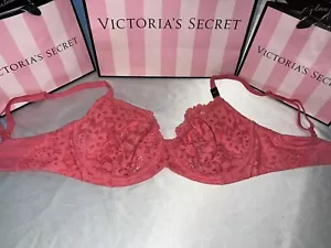 Victorias Secret Bra Body By Victoria Unlined Demi 34DD Coral Lace - Picture 1 of 1