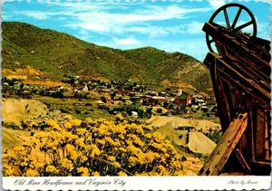 Old Mine Headframe & Virginia City Nevada Continental Postcard - Picture 1 of 2