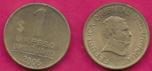 URUGUAY 1 PESO URUGUAYO 2005 XF BUST OF ARTIGAS RIGHT,VALUE AND DATE,MEDAL ROTAT - Picture 1 of 1