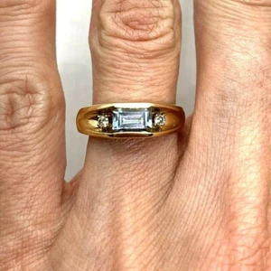 14k Oro Amarillo Esmeralda Corte Natural Aguamarina Anillo con Diamante Tensión - Imagen 1 de 10